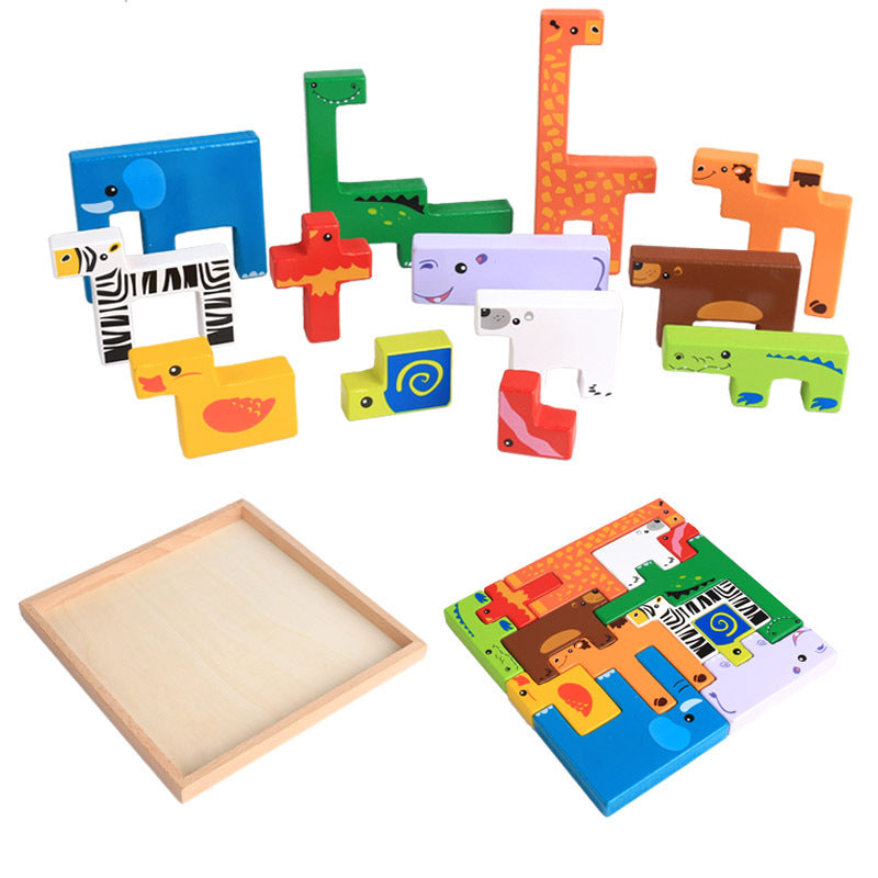 High Quality Baby Wooden Toys 3D Blocks Animal Building Blocks Stack Blocks Beech Wood Creative Children Birthday Christmas Gift