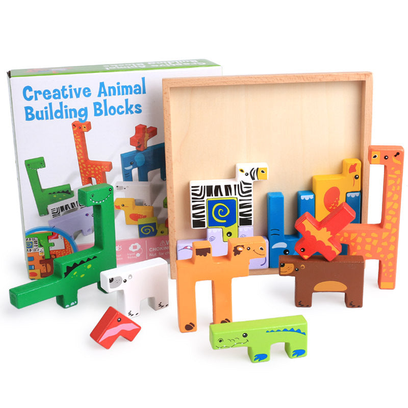 High Quality Baby Wooden Toys 3D Blocks Animal Building Blocks Stack Blocks Beech Wood Creative Children Birthday Christmas Gift