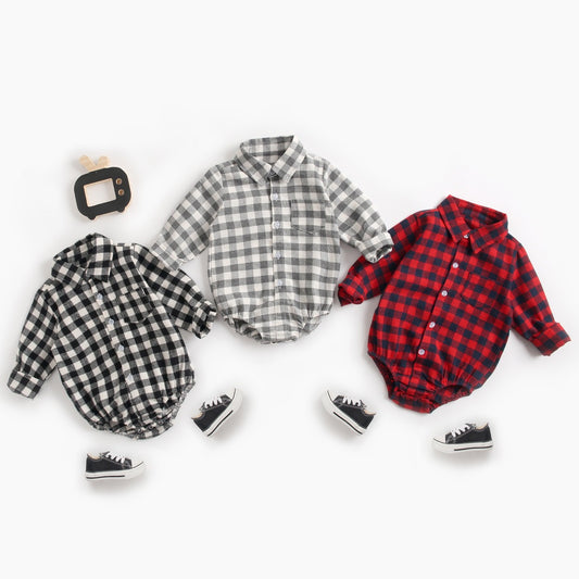 Infant Clothing Autumn and Winter Plaid Baby Boy Romper