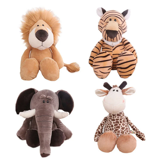 Stuffed Plush Animals Toys Soft Dolls Jungle Lion Elephant Tiger Dog Fox Monkey Deer Children Gift Kawaii Baby Kids Hobbie Toys