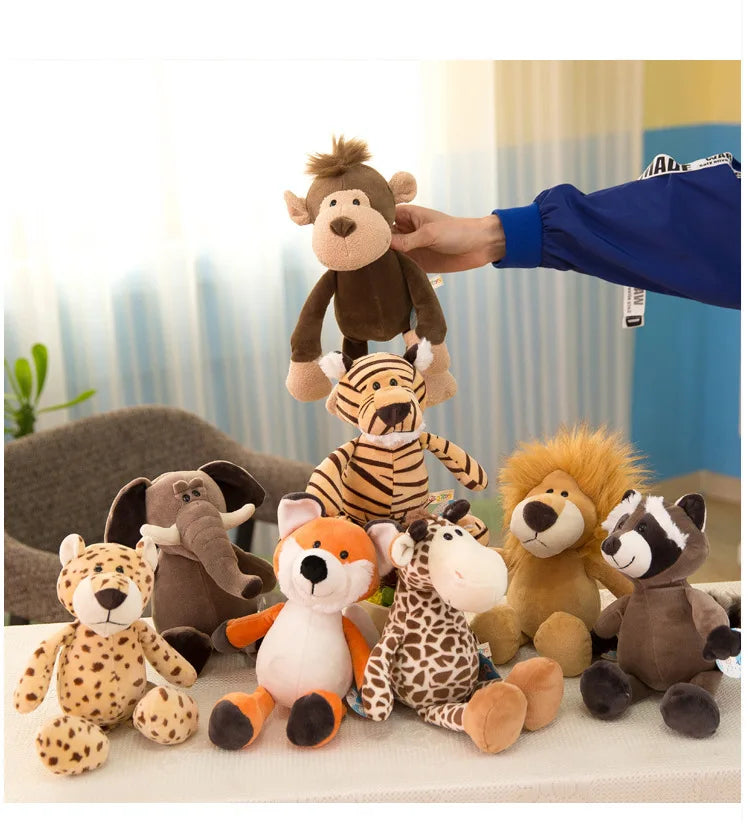 Stuffed Plush Animals Toys Soft Dolls Jungle Lion Elephant Tiger Dog Fox Monkey Deer Children Gift Kawaii Baby Kids Hobbie Toys