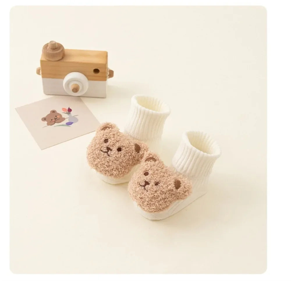 Cute Cartoon Bear Baby Socks for Boy Girl Winter Soft Cotton Anti Slip Soled Newborn Toddler Sock Kids Thicken Socken Warm Socks