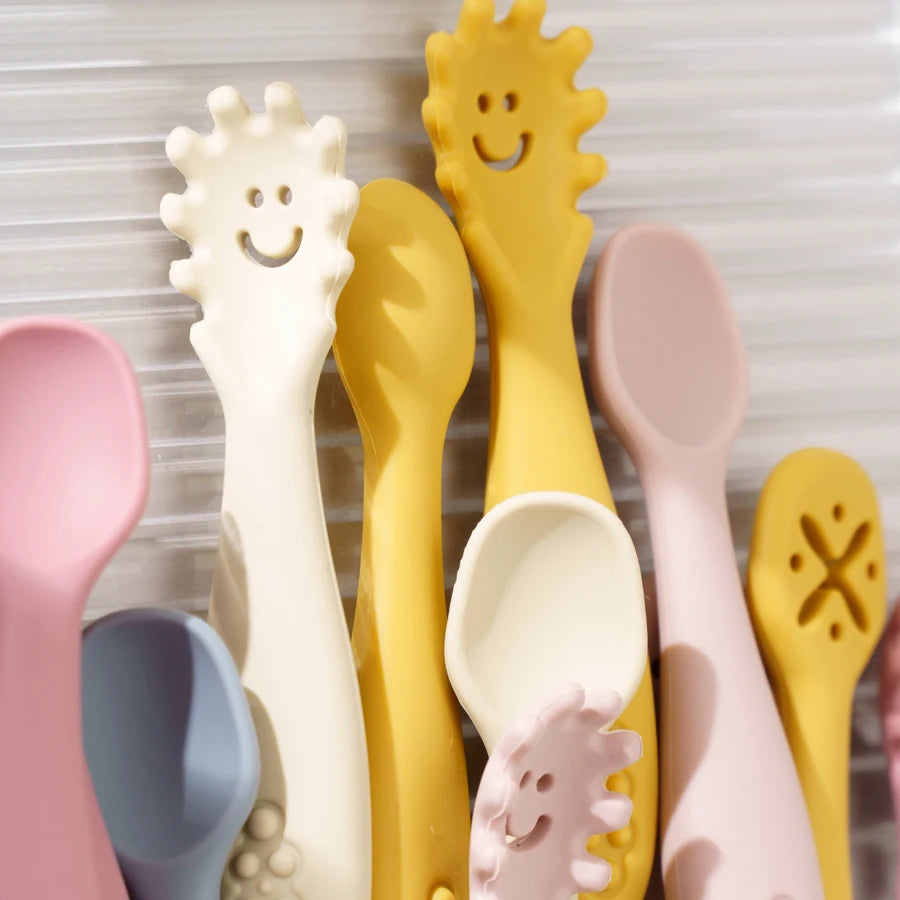 3PCS Silicone Spoon Fork For Baby Utensils Set Feeding Food Toddler Learn To Eat Training Soft Fork Cutlery Children's Tableware