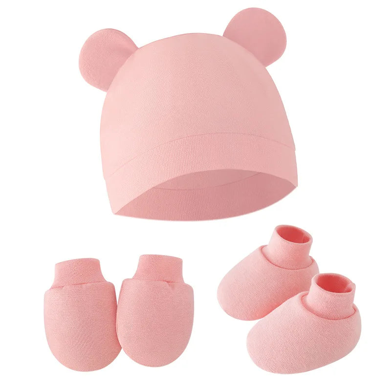 Cute Baby Hat Newborn Bonnet Gloves Socks Set Beanie Hats Ear Shape New Born Gift Photography Props Infant Fashion Accessories